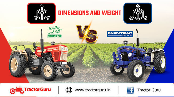 Dimensions and Weight Comparison of Farmtrac 50 Powermaxx vs Swaraj 855 FE