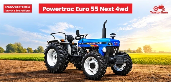 Powertrac Euro 55 Next 4WD tractor parked on soil